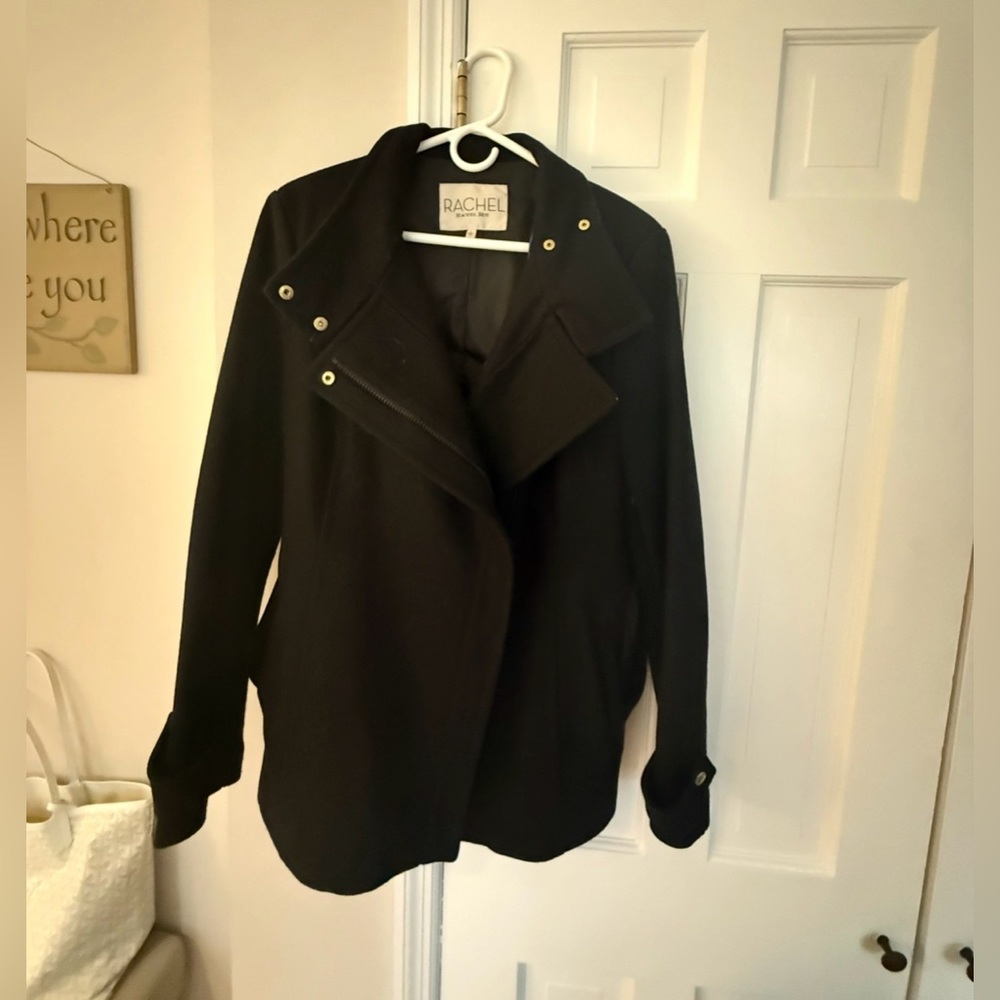 RACHEL Rachel Roy Black Wool-Blend Asymmetric Pea Coat